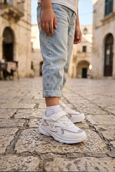 BOUIS Pantofi sport pentru copii, albi, cu șireturi, cu velcro, flexibili, uș...