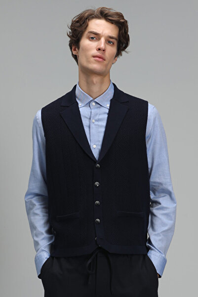 Lufian Level V Neck Vest Navy Blue