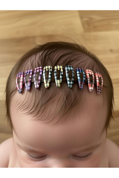 Açıkmeşe Ev Yaşam Ürünleri Ekose Desenli Kız Bebek Çıtçıt 10lu Yan Toka