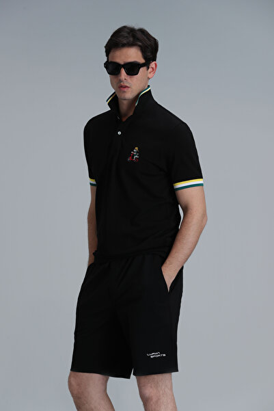 Lufian Tricou polo Match Smart pentru bărbați, negru