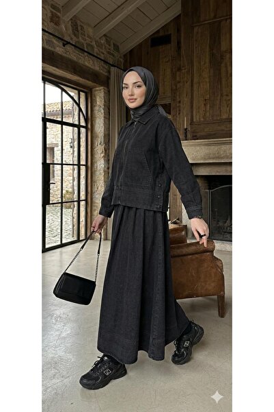 nizzell New Season Women's Black Denim Jeans Skirt Suit