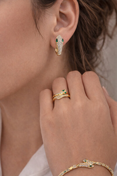 Liva Group Atelier Yüzük, Küpe, Bileklikten oluşan zirkon taşlı 14K kaplama 3...