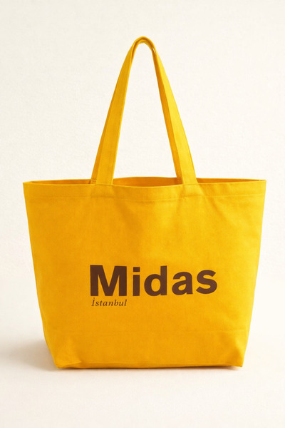 Midas Design Geniş Tote Bag Büyük Sarı Gabardin Kanvas Omuz Çantası