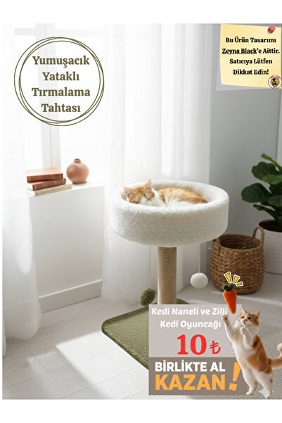 Komano Pontika Yuvarlak Kedi Yatağı Yumuşacık Peluş Kedi Tırmalama Tahtası ve...