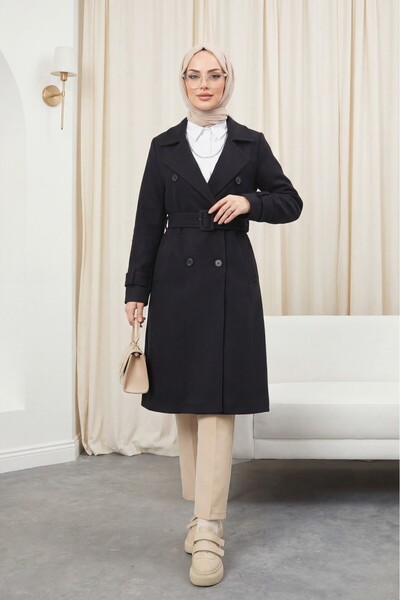 HİJABAYA Kemerli Astarlı Bolero Detaylı Kaban