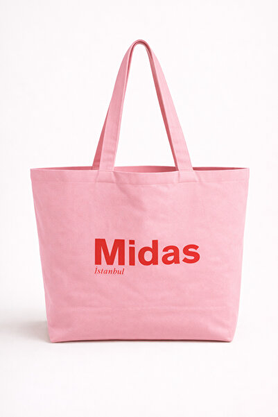Midas Design Tote Bag Büyük Pembe Gabardin Kanvas Omuz Çantası