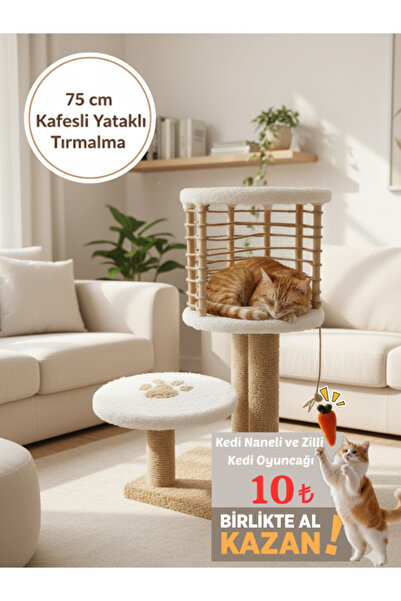 Komano Pontika Kafesli Kedi Evi ve Kedi Tırmalama Tahtası |Kedi Yataklı Tırma...
