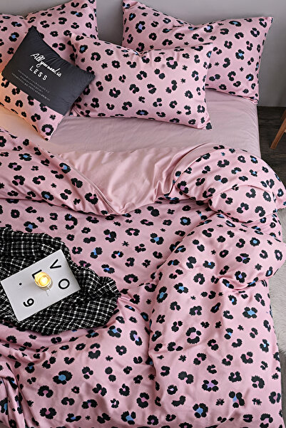 İQON Set de lenjerie de pat cu cearșaf elastic, dimensiune dublă, roz Chita