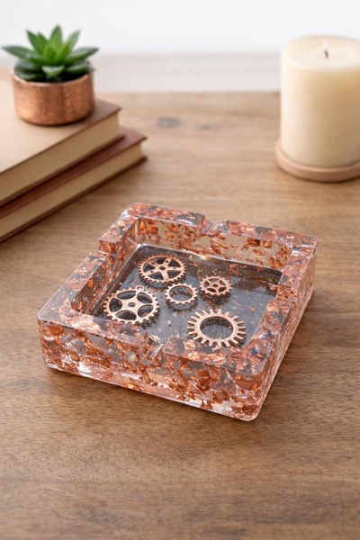 Handmade Bakır Detaylı Özel Üretim Epoksi Kül Tablası