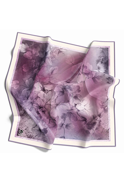 VİOLLA Kristal Batik Çiçek Desenli Lila Renkli 90x90 Eşarp (İpek İçermez) Ken...