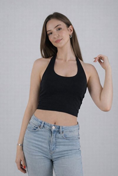 Maison La Femme Bluză de bază pentru femei, cu guler halter, elastică și eleg...