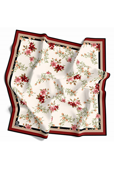 VİOLLA Rayon Çiçek Desenli Bordo Renkli 90x90 Eşarp (İpek İçermez) Dikim Şekl...