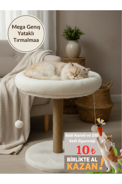 Komano Pontika Mega Geniş Yuvarlak Yataklı Kedi Tırmalama Tahtası | Peluş Ked...