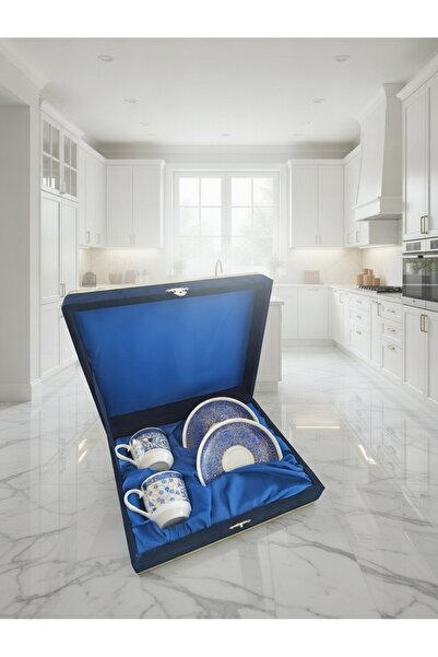 Nihal Süeda طقم أكواب بورسلين مزدوج مذهّب مع صندوق مخملي