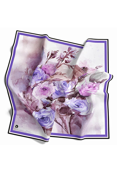 VİOLLA Rayon Çiçek Desenli Mor Renkli 90x90 Eşarp (İpek İçermez) Kenar Dikiş ...