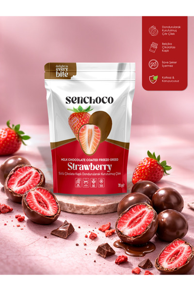 SENChOCO Sütlü Çikolata Kaplı Dondurularak Kurutulmuş Çilek - Belçika Çikolat...