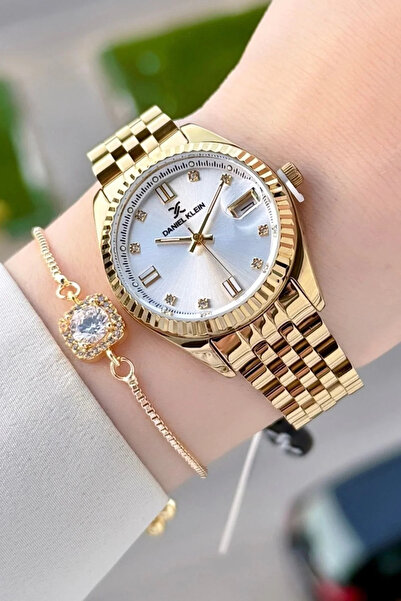 Daniel Klein Gold Renk Hediye Paketli Kadın Kol Saati ve Hediye Baget Bileklik