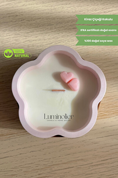 Luminolier Kiraz Çiçeği Kokulu Çiçek Formlu Soya Mum – %100 Doğal Soya Wax, A...