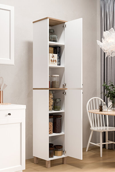 Yurudesign Nord Çok Amaçlı Dolap Mutfak Kiler Banyo Dolabı 195cm Sepet-Beyaz ...