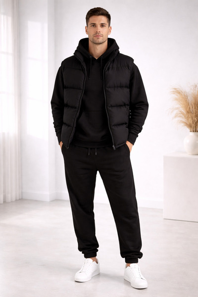 WENMİNG Men's 3-Thread K Hooded Tracksuit Set Y Vest Set 3-Piece Combination