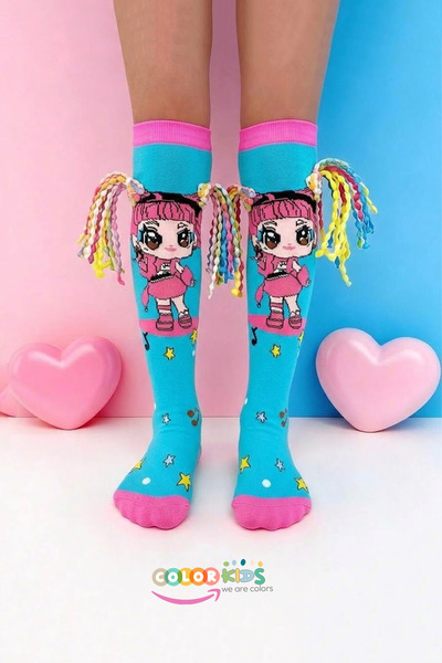 Color Socks 🎉1 Çift Örgü Saç Desenli Animasyon Kız Çocuk Çorap (Topuksuz)