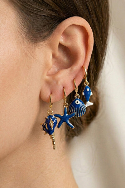 PETEK AKSESUAR مجموعة أقراط من صدفة البحر مكونة من 4 قطع