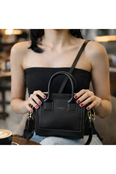 Black Mini Shoulder Sleeve Bag – Long Strap, Vegan Leather & Minimal Design
