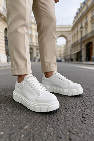 Beyaz Erkek Sneaker Günlük Spor Ayakkabı Yüksek Taban Rahat