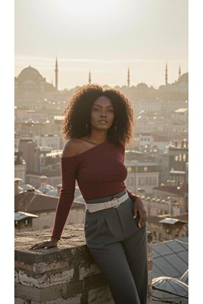 SİBELİZE بدلة نسائية بلون بورجوندي بياقة كاياك