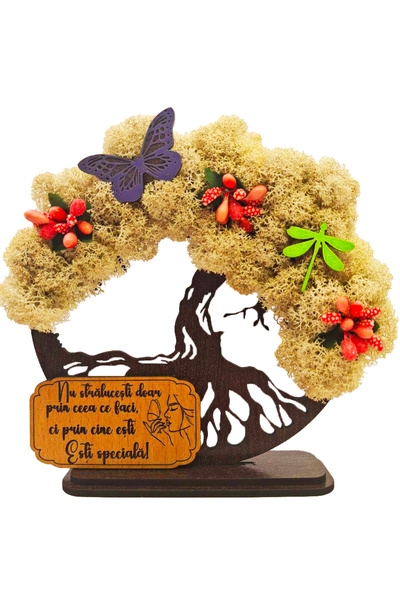 OEM Cadou Copacul Vietii, cu licheni stabilizati, din lemn wenge, „Esti speciala”, 15cm, handmade
