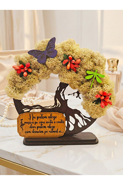 OEM Cadou Copacul Vietii, cu licheni stabilizati, din lemn wenge, „Mesaj insp...