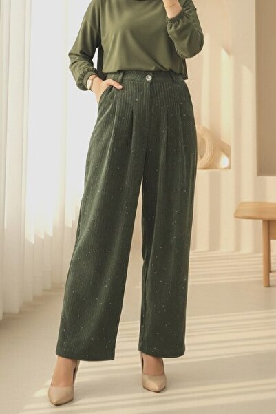 HİJABAYA Βελούδινο παντελόνι με φαρδιά μπατζάκια, τσέπες και λεπτομέρειες από...