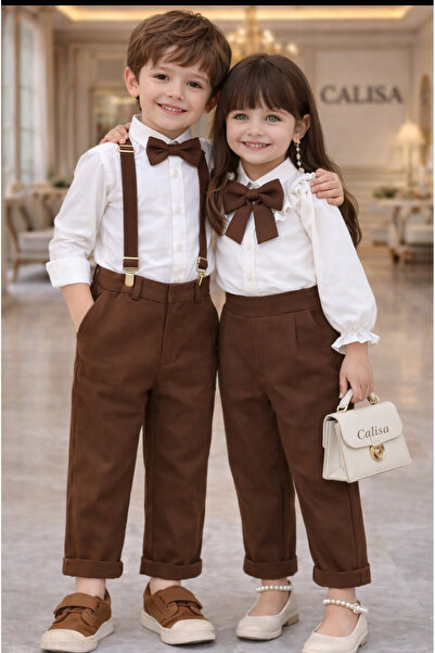 CALİSA Boy's Brother Combination Holiday Suit, Suspender Pants, Bow Tie, Shir...