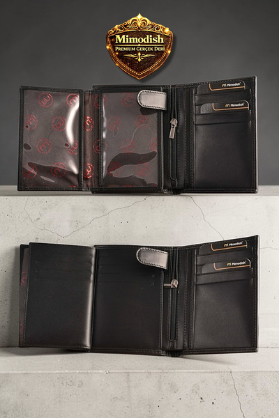 Mimodish Premium 1.sınıf Işçilik Lüks Gerçek Deri Arkadaşa Sevgiliye Hediye Babaya Özel Hediye Siyah Deri Lüks Dikey Erkek Cüzdan