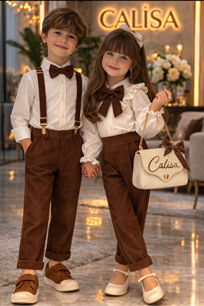 CALİSA Girl's Sister Combination Holiday Set Bowknot Blouse Pants Set Stylish...
