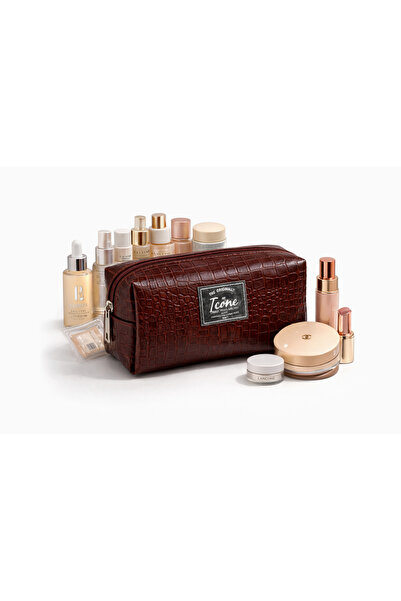 ICONE BAG Textured Faux Leather Makeup Bag Pen Holder