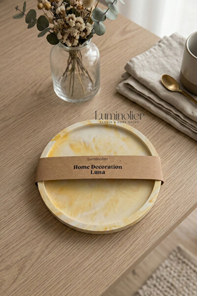 Luminolier Minimal Dekoratif Yuvarlak Tabak – Mum & Takı Tabağı | 11 cm - Sar...