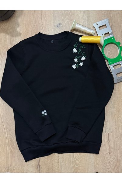 yubistitch Sweat Embroidered Flower-6-Thick Series - Black