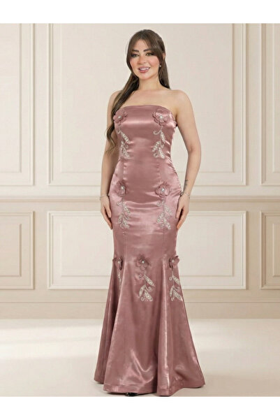 TREN Stunning Straight Cut Mikado Evening Dress With Three Dimensional Roses ...