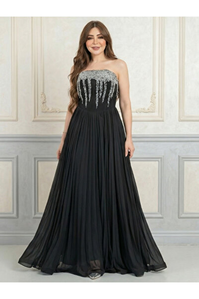 TREN Gorgeous Chiffon Flared Evening Gown With Shiny Silver Accents For Women...