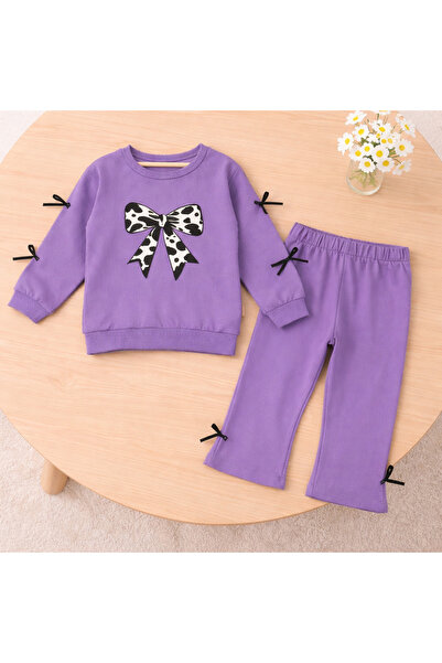 Bıcır Kıds Kız Çocuk Fiyonk Baskılı 2’li Takım – Kurdele Detaylı Sweatshirt v...