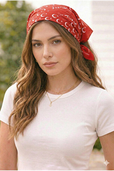 Sibel Günay Butik Turkey Map Moon Star Printed Red Scarf 25Pcs / Bandana |   ...