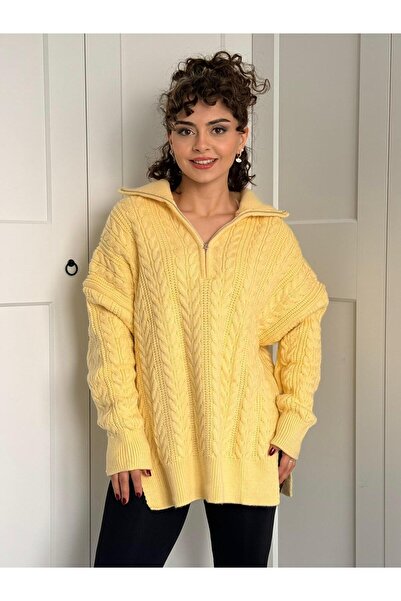 Betül Nayir Pleteni džemper sa detaljima proreza - žuti
