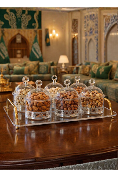 ALQANNAS صينية تقديم أكريليك بستة أقسام مع قاعدة من الفولاذ المقاوم للصدأ