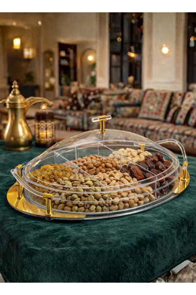 ALQANNAS صينية تقديم كبيرة مقسمة من الأكريليك بستة أقسام - قاعدة ذهبية