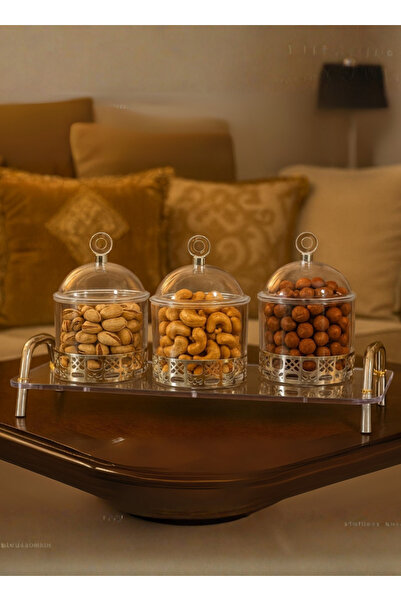 ALQANNAS صينية تقديم أكريليك بثلاث حجرات مع قاعدة من الفولاذ المقاوم للصدأ