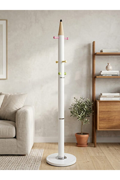 TrentonGCC Kids Pencil Design Coat Rack White 180cm Freestanding Hat Bag Clot...