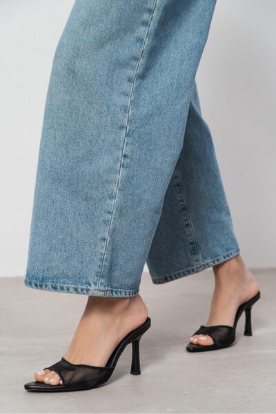 NİŞANTAŞI SHOES Papuci de damă cu toc subțire, din plasă neagră, cu legături ...