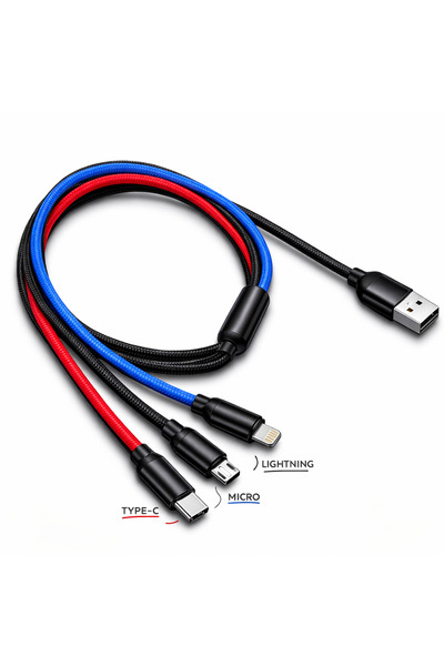 Favors Çoklu Şarj 3in1 Iphone/micro/type-c Kopmaz Hızlı Şarj Kablosu Örgülü