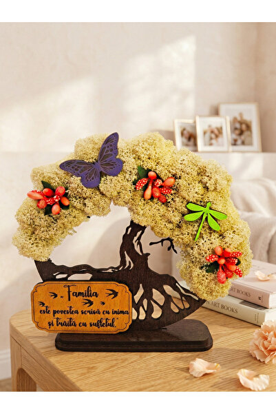 OEM Cadou Copacul Vietii, cu licheni stabilizati, din lemn wenge, „Familia”, ...